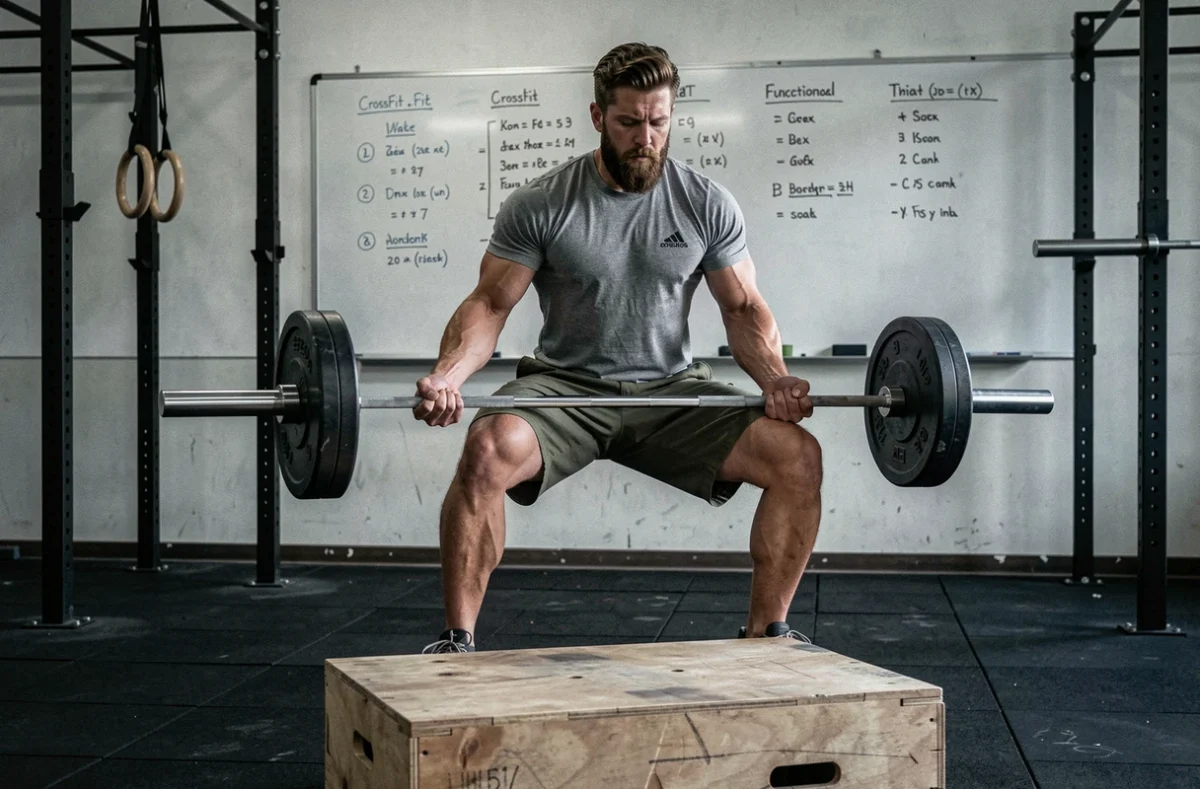 Athlète soulevant une barre dans la box de CrossFit Agoathlitis