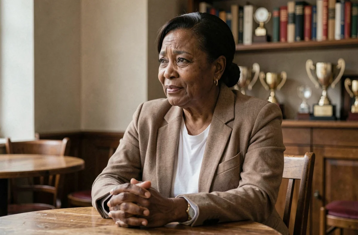 Ancienne championne d'athlétisme française lors d'un entretien introspectif dans un cadre culturel parisien