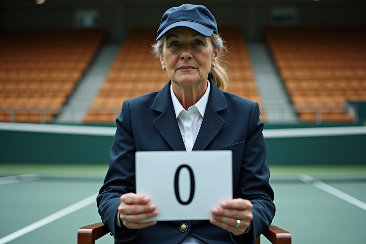 Arbitre de tennis expérimentée en intérieur avec scorecard