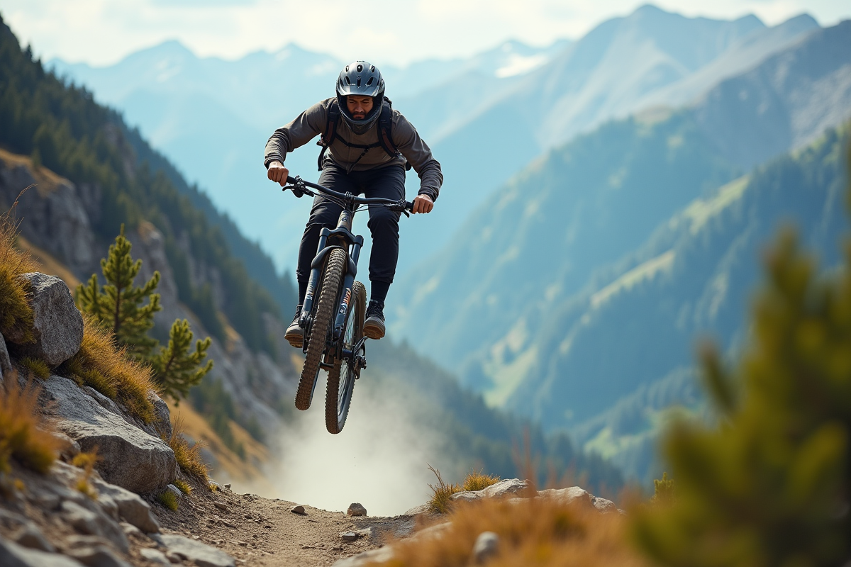 Homme en VTT sautant d