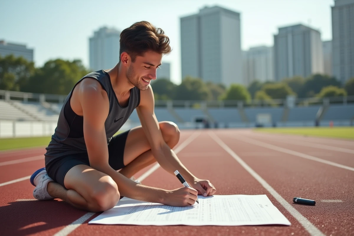 Jeune homme en plein effort sur la piste d