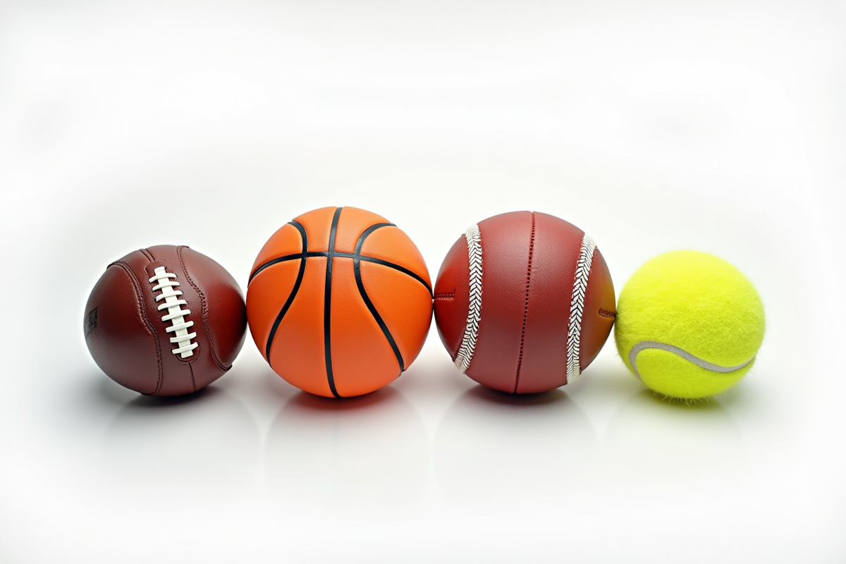Quatre balles de sport différentes sur fond blanc lumineux