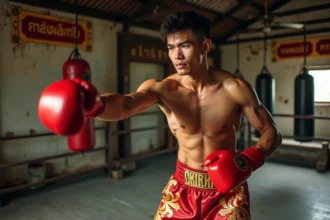 Boxeur thaï français s'entraînant dans un authentique camp de Muay Thai en Thaïlande