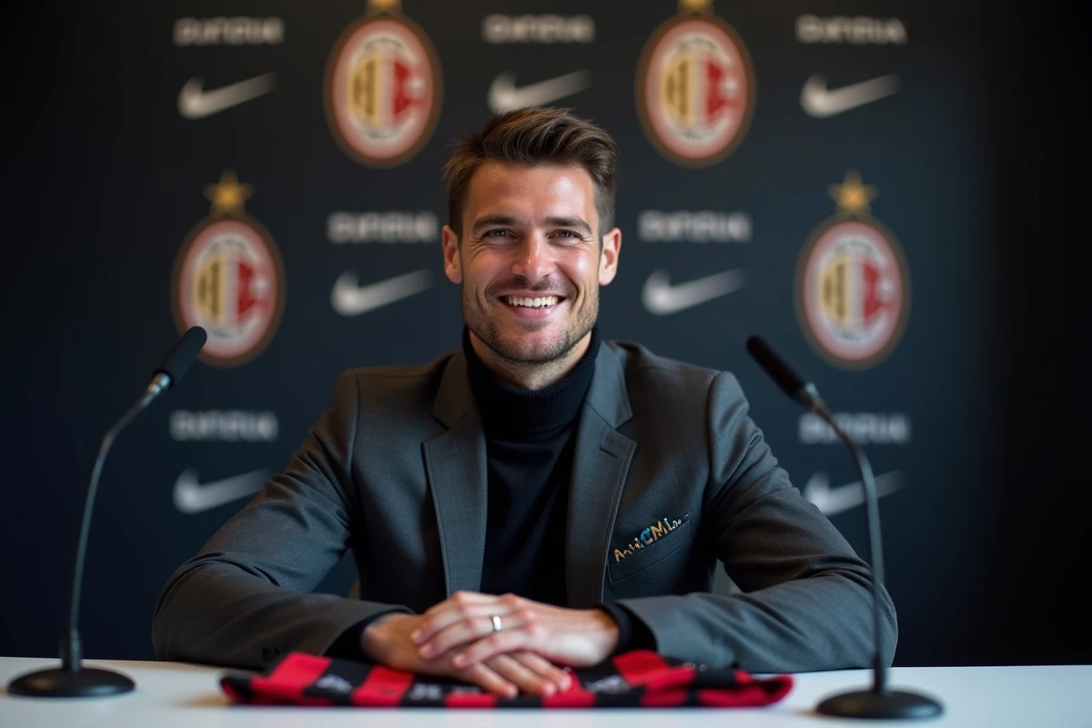 Conférence de presse d'un nouveau joueur signé à l'Inter Milan, illustrant la capacité du club à recruter des stars internationales du football