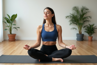 Femme en méditation yoga dans un studio calme