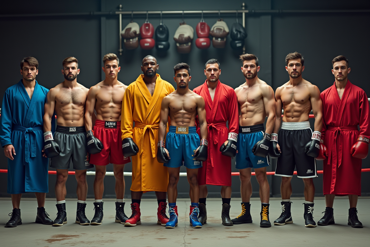 Groupe de boxeurs variés dans un gymnase moderne