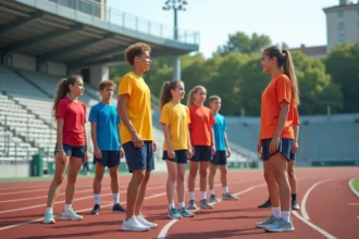 Groupe de jeunes sportifs sur la piste à Paris
