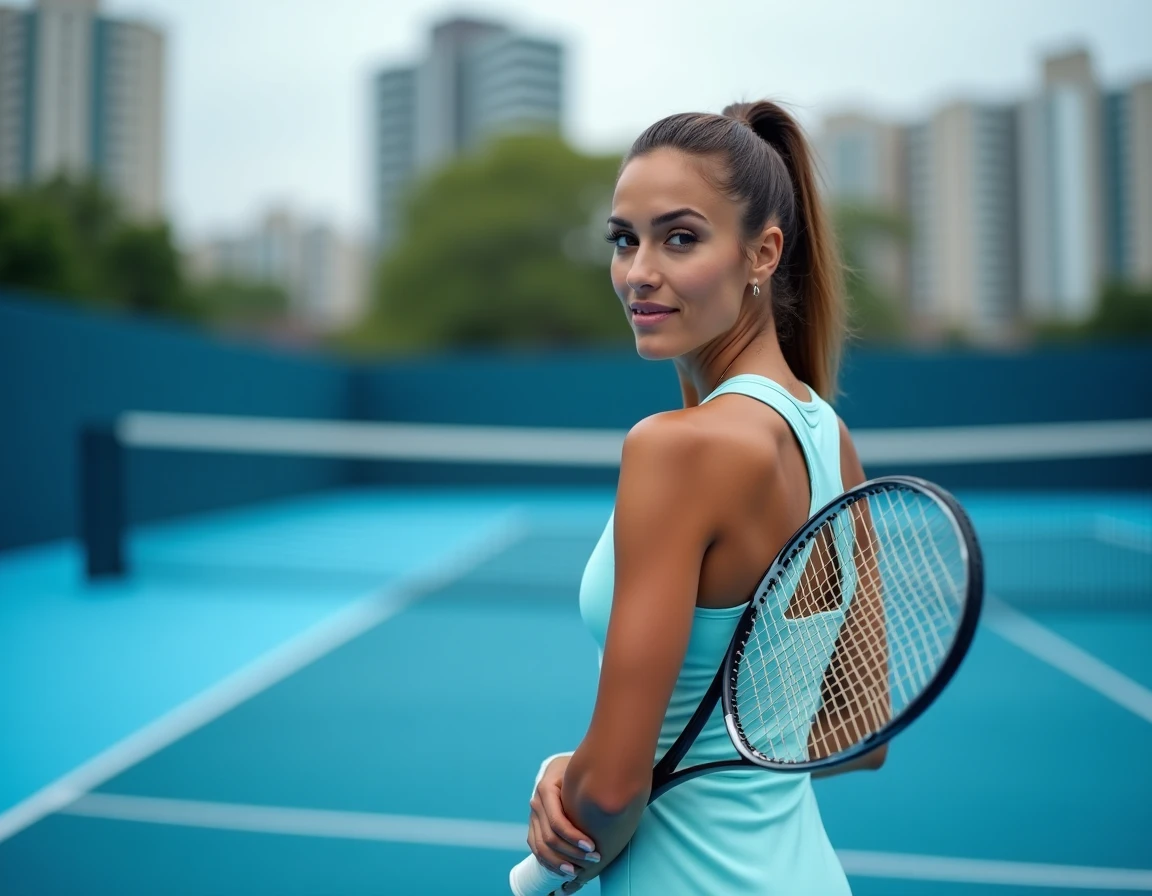 Joueuse de tennis professionnelle sur court en dur lors d'un tournoi international en 2026