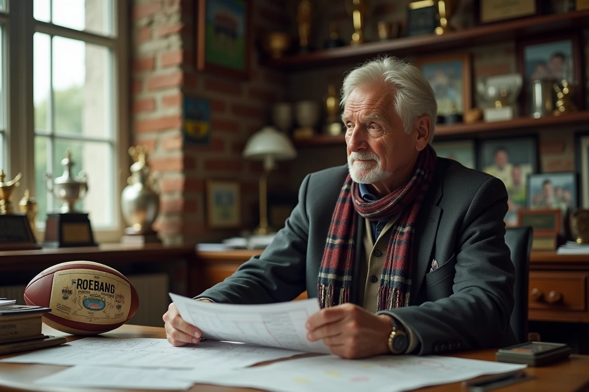 Manager de club de rugby dans son bureau avec documents