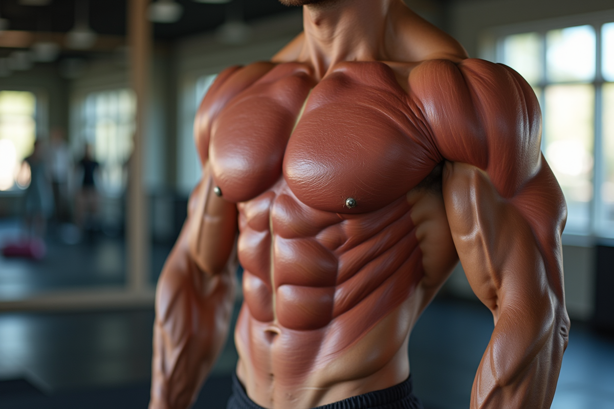 Torse musclé avec muscles étiquetés sur tapis de Pilates